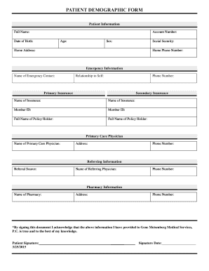 Fillable Online PATIENT DEMOGRAPHIC FORM - Urology4U Fax Email Print ...