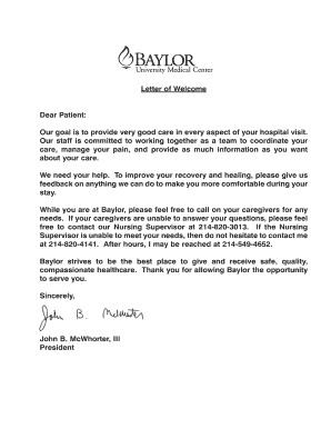 Fillable Online Letter of Welcome care, manage your pain, and provide ...