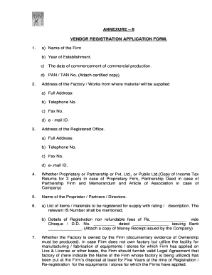 1. ANNEXURE II 2. VENDOR REGISTRATION APPLICATION FORM.