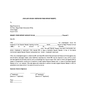 Fixed deposit receipt pdf - FOR LOST/STOLEN/DESTROYED FIXED DEPOSIT RECEIPT