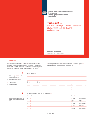 Technical file For the placing in service of vehicle (type ...