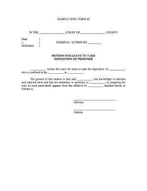 MOTION FOR LEAVE TO TAKE DEPOSITION OF PRISONER - judicial alabama