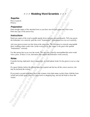 Wedding Word Scramble Game