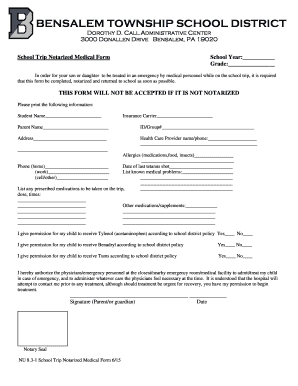 NU 8.3-1 School Trip Notarized Medical Form 6-15