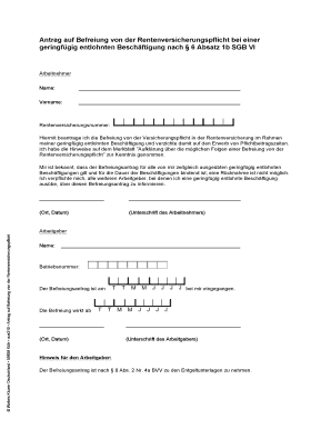 Antrag auf Befreiung von der Rentenversicherungspflicht bei einer geringf gig entlohnten Besch ftigung