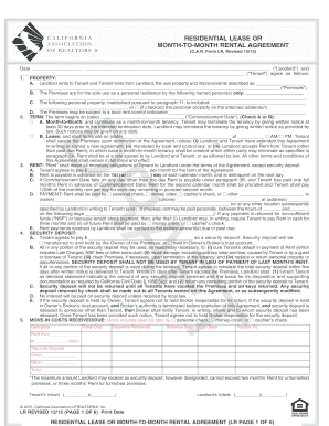 Residential lease or month-to-month rental agreement