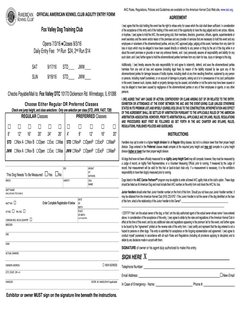 Fillable Online FVDTC AKC Entry Form Fax Email Print pdfFiller