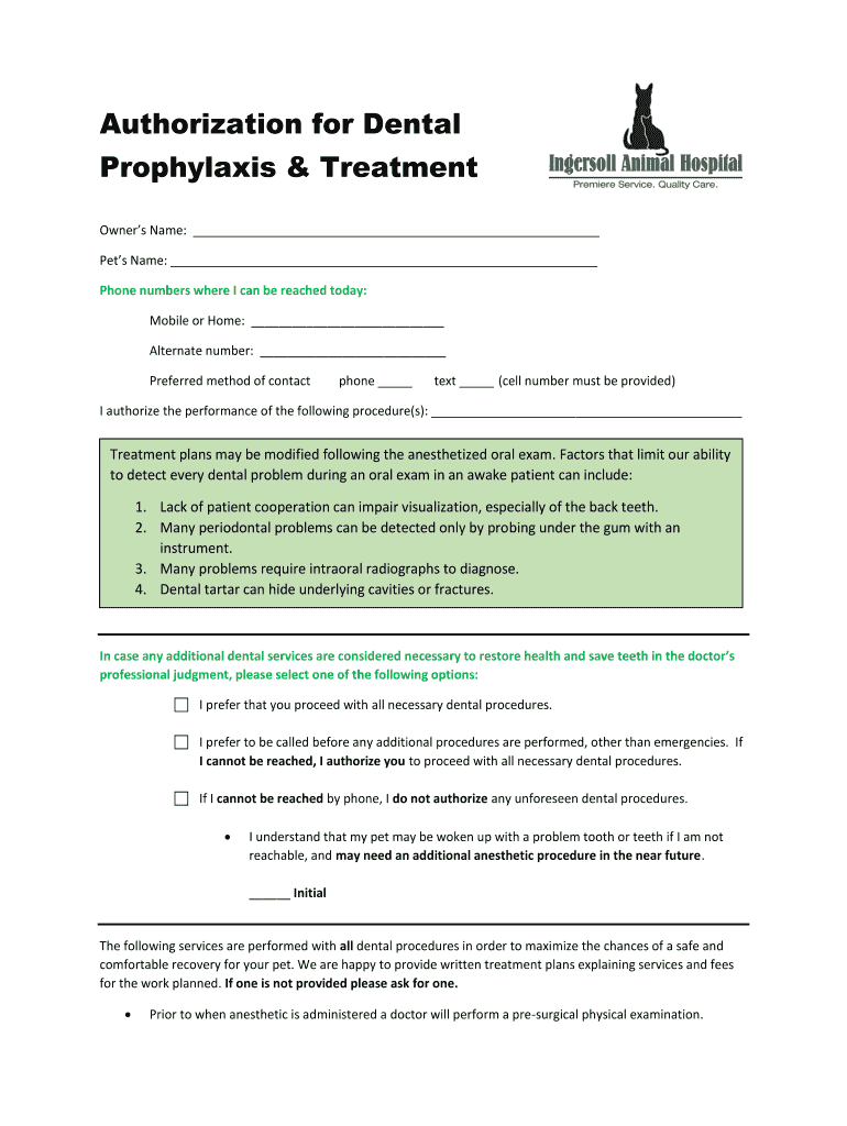 Fillable Online Authorization for Dental Fax Email Print pdfFiller