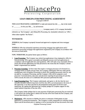 LOAN ORIGINATOR PROCESSING AGREEMENT