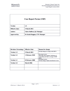 Standard operating procedures manual for manufacturing industry pdf - Case Report Forms (CRF) - University of Warwick - www2 warwick ac