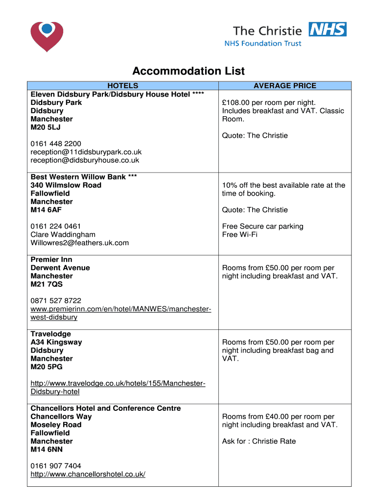 Fillable Online Accommodation List Fax Email Print - pdfFiller