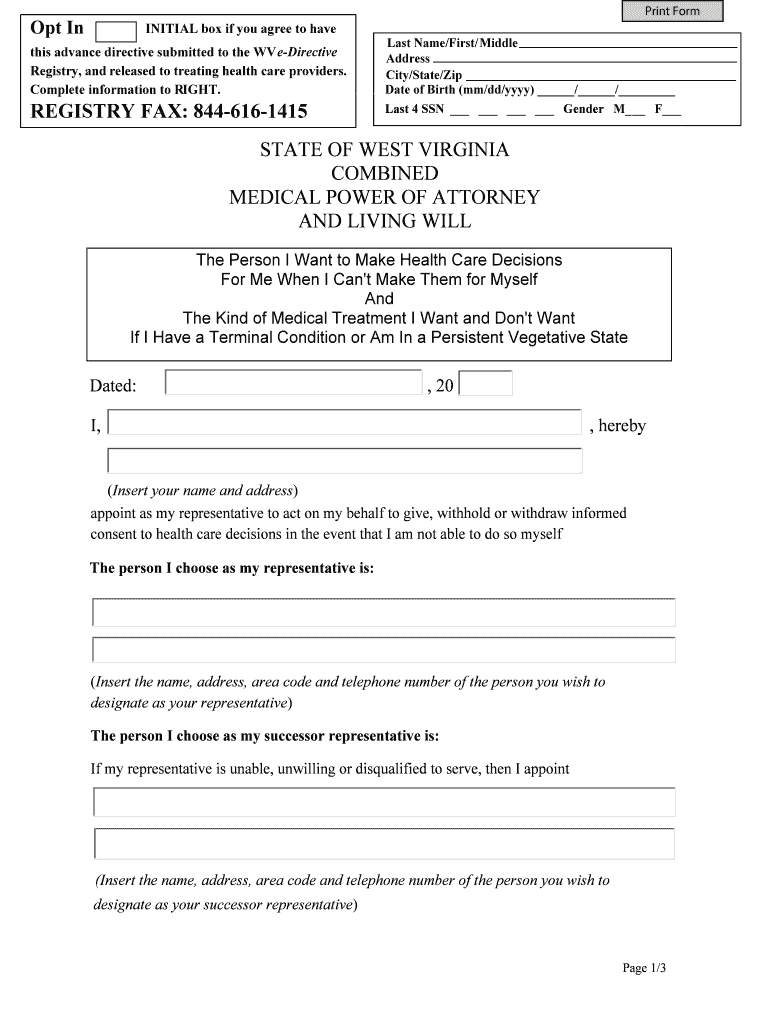 Fillable Online West Virginia: Advance Directive - everplans.com Fax ...