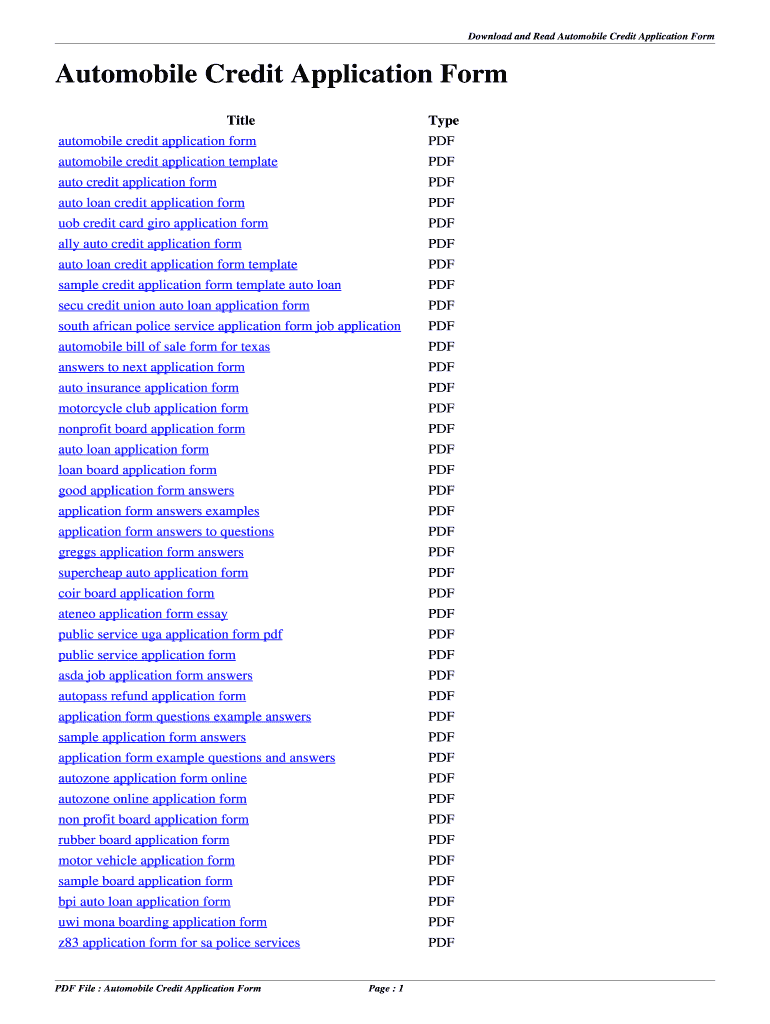 Fillable Online Automobile Credit Application Form. automobile credit ...