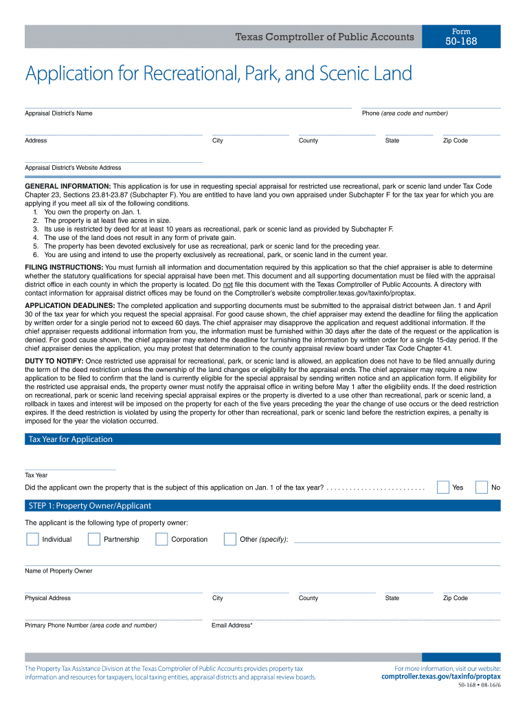 Fillable Online Application for Appraisal of Recreational, Park