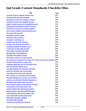 Fillable Online sweipe no-ip 2nd Grade Content Standards Checklist Ohio ...
