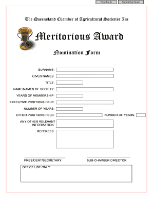 Fillable Online Meritorious Award - queenslandshows.com.au Fax Email Print - pdfFiller