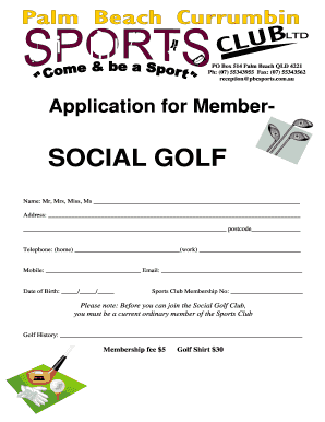Golf Club membership application - PBC Sports Club