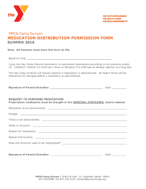 medication distribution permission form - YMCA of Metro Chicago