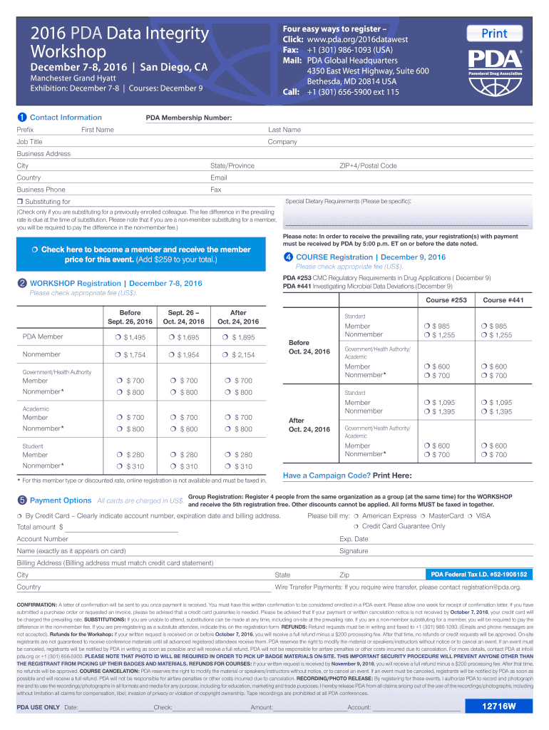 Fillable Online 2016 PDA Data Integrity Four easy ways to register Click Fax Email Print