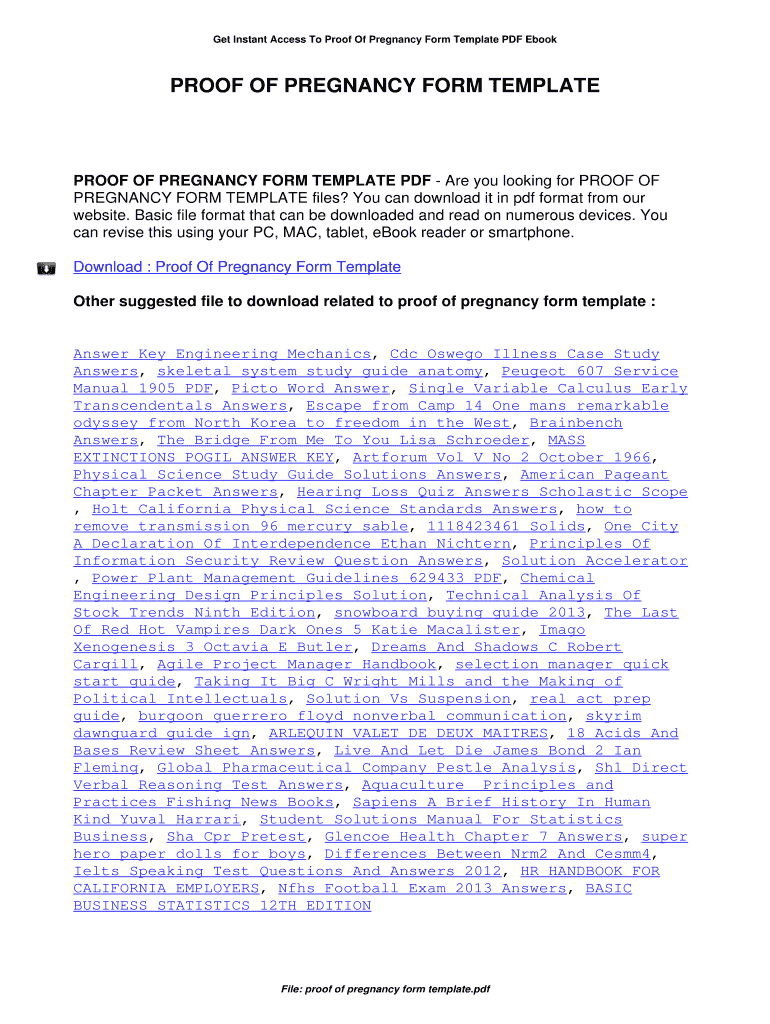 Fillable Online Proof Of Pregnancy Form Template. Proof Of Pregnancy Form Template Fax Email ...