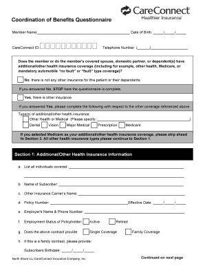 what is a coordination of benefits questionnaire