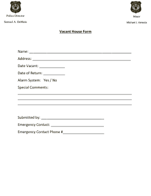 Bbraci - Vacant House Form - Bloomfield Police Department