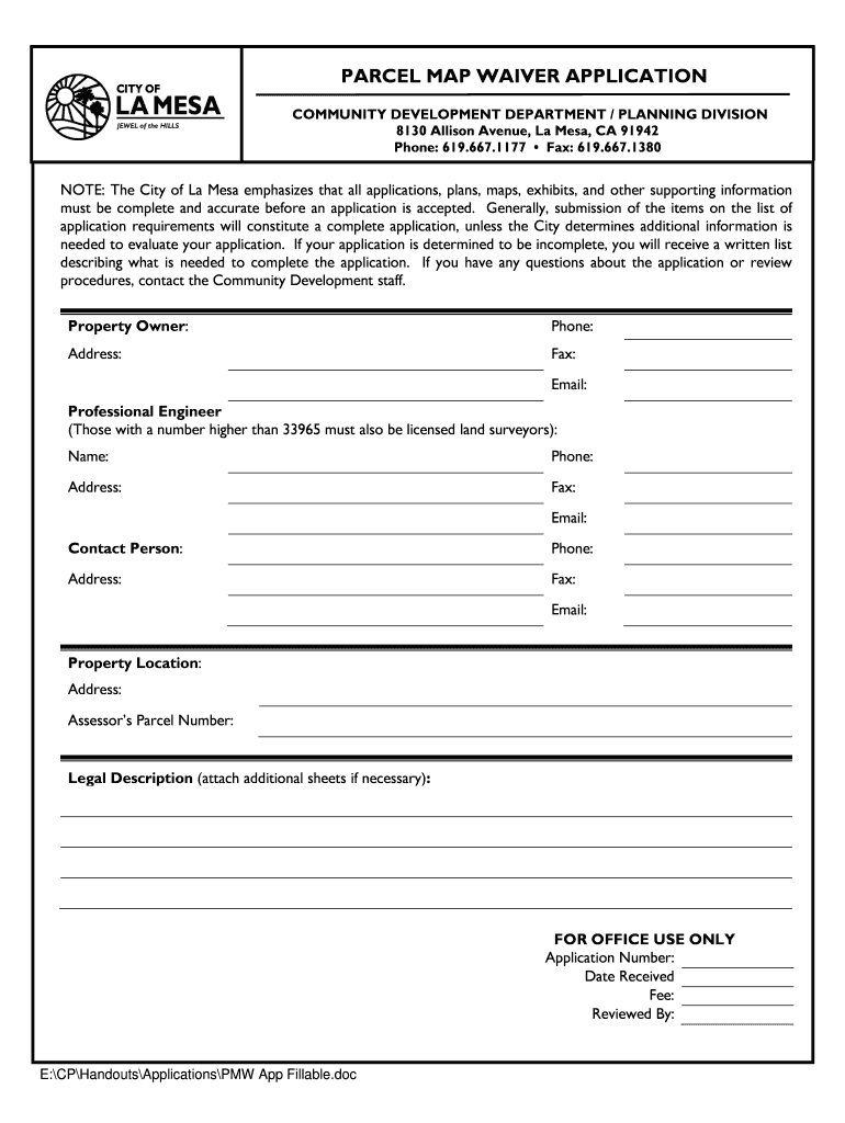 Fillable Online COMMUNITY DEVELOPMENT DEPARTMENT / PLANN ING Fax Email ...