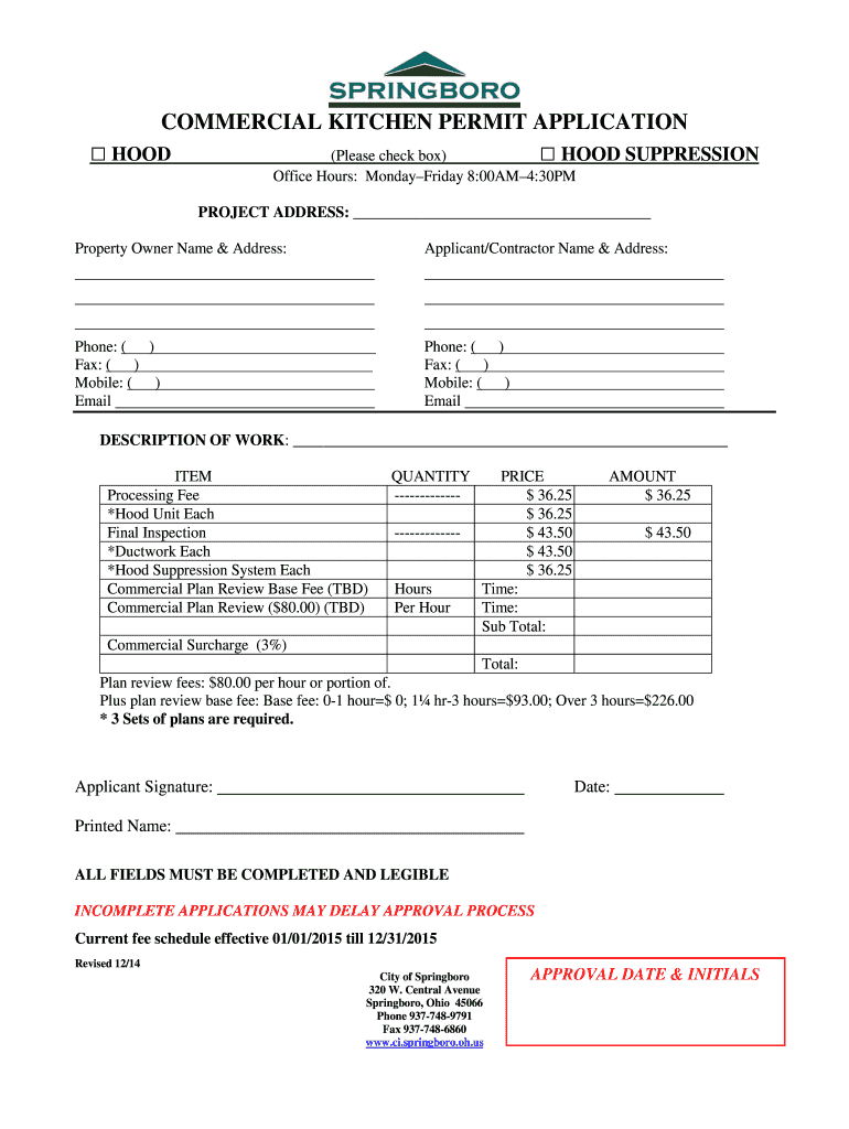 Fillable Online COMMERCIAL KITCHEN PERMIT APPLICATION Fax Email Print pdfFiller