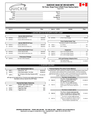 Fillable Online sunrisemedical Quickie S646 SE Order Form - Sunrise ...