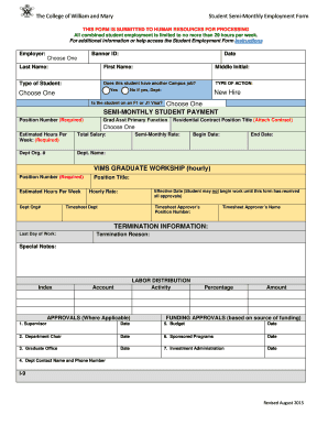 Printable time sheets - Student Employment Form - College of William and Mary - wm