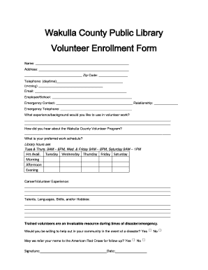 Wakulla County Public Library Volunteer Enrollment Form - wcpl wildernesscoast