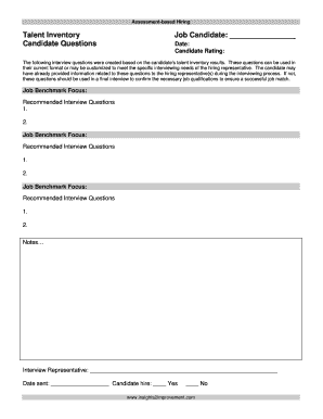 Questions to evaluate a training program - Talent Inventory Job Candidate: Candidate Questions Date ...