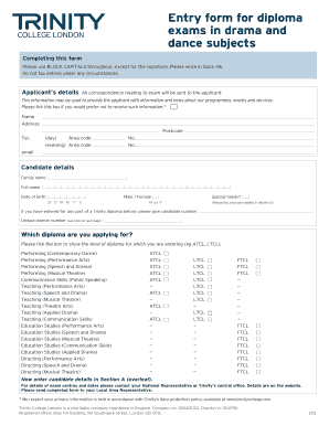 Entry form for diploma exams in drama and dance subjects