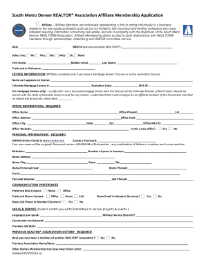 South Metro Denver REALTOR Association Affiliate Membership Application