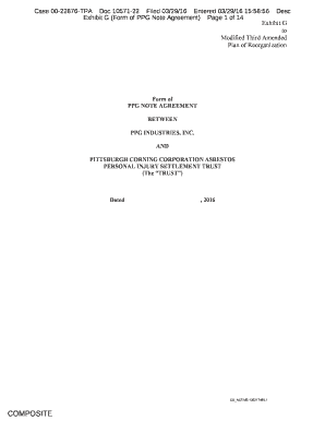 Exhibit G (Form of PPG Note Agreement) - Asbestos PCC