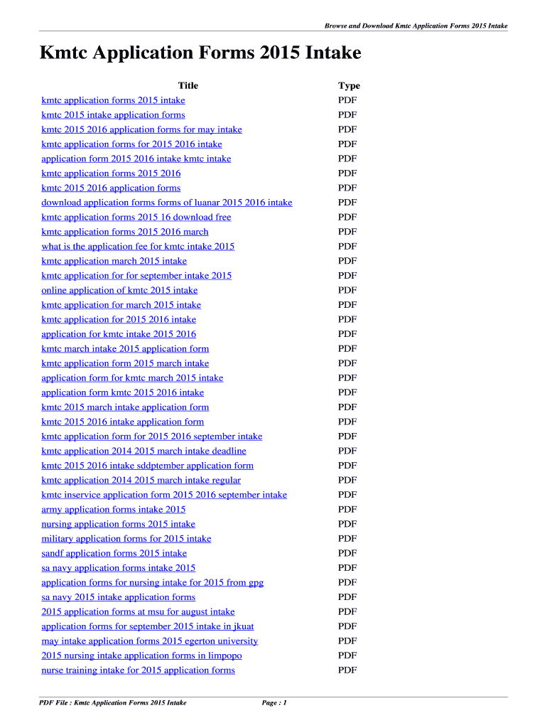 Fillable Online clordiu aurobe Kmtc Application Forms 2015 Intake. kmtc