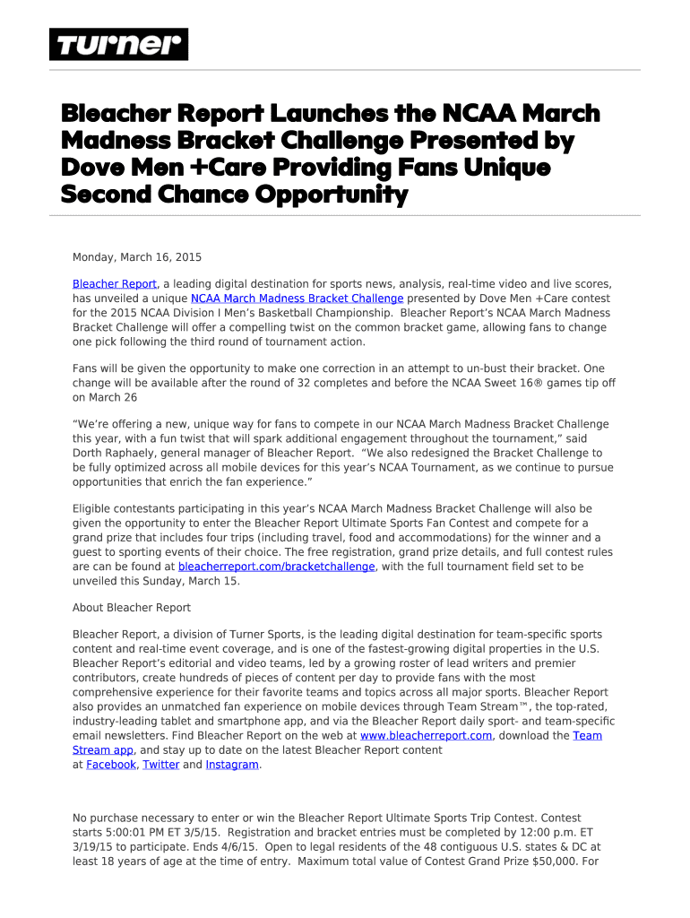 Fillable Online Bleacher Report Launches the NCAA March Fax Email Print