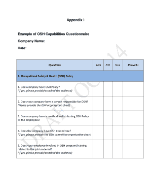 Appendix I Example of OSH Capabilities Questionnaire ... - DOSH - dosh gov