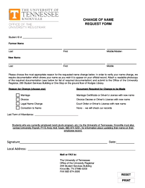 Fillable Online registrar tennessee Name Change Request - The ...