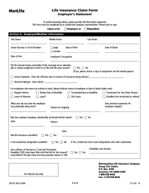 MetLife Group Life Insurance Claim Form