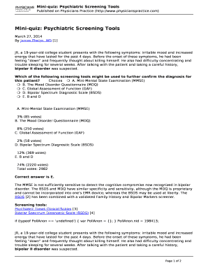 Fillable Online Mini-quiz: Psychiatric Screening Tools - Physicians ...
