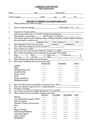 CARDINAL PAIN CENTER Pain Questionnaire HISTORY