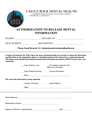 Fillable Online Records Release Form - Castle Rock Dental Health Fax ...