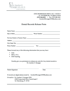 Fillable Online Dental Record Release Form - drgordonekruegerdds.com ...