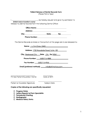 1 Patient Release of Dental Records Form I, , do hereby request and ...