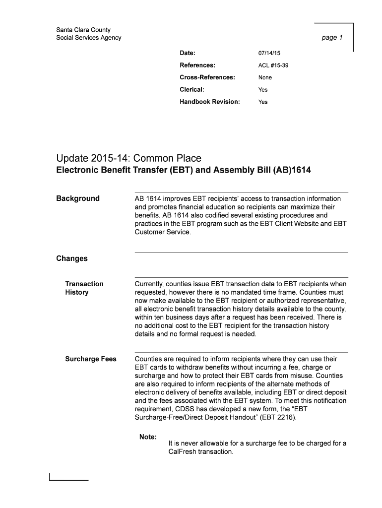Fillable Online Electronic Benefit Transfer (EBT) and Assembly Bill (AB)1614 Fax Email Print
