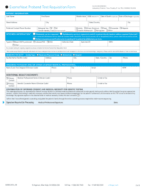 ExomeNext Proband Test Requisition Form