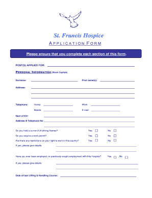 Candidate evaluation form answers - Nursing application form - St. Francis Hospice - sfh