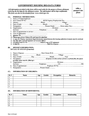 GOVERNMNET HOUSING BIO-DATA FORM - nhdcl.bt