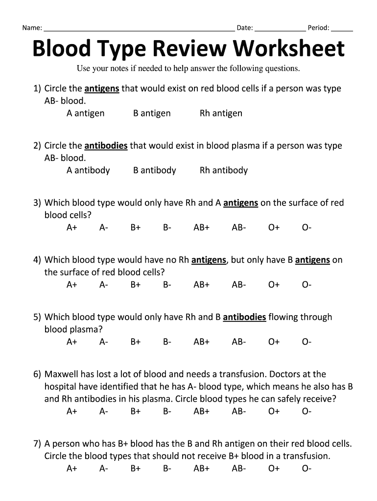 Blood type review worksheet answer key: Fill out & sign online | DocHub